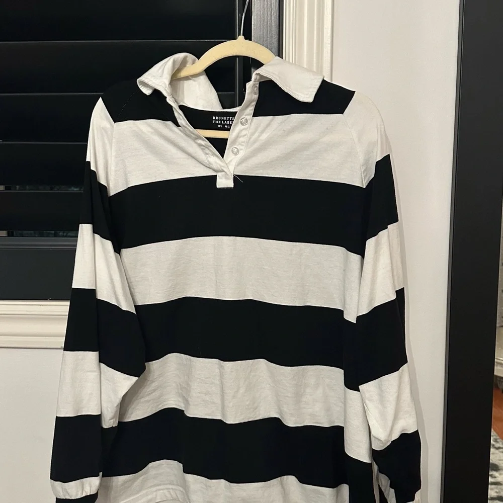Brunette The Label Black and White Striped Long Sleeve Shirt - Picture 2 of 6